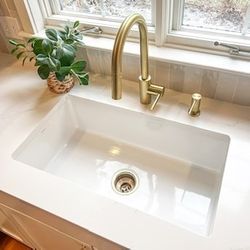 33” White Kitchen Sink Drop In Single Bowl Undermount  New