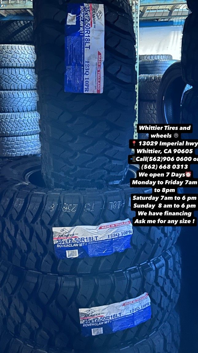 SET OF NEW TIRES, 35X12.50R18 ATLANDER MT  INCLUDING MOUNTING AND BALANCING. ASK ME FOR ANY SIZE OR BRAND, LLANTAS NUEVAS