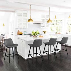 Set Of Grey Leather Barstool 