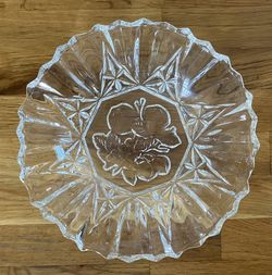 Vintage collectible heavy clear cut glass, sawtooth rim