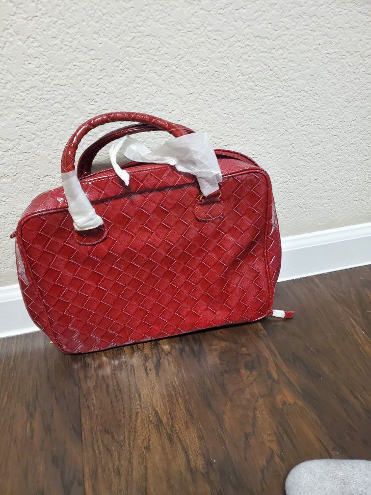 Estee Lauder Deep Red Faux Leather Makeup Bag Cosmetic Case

