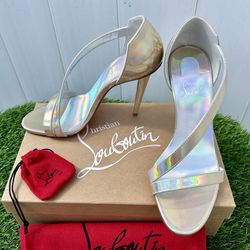 NEW CHRISTIAN LOUBOUTIN ASTRIDAL 100 SANDALS IRIDESCENT LEATHER SZ 38.5 