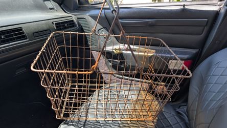 Vintage grocery basket wire bin container mail holder carrier industrial decoration