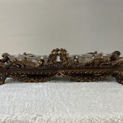 Gold Ornate Candle Holder Tray