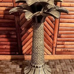 Vintage Metal Palm Tree Candle Holder, Beach House Decor, Tall Metal Taper Votive Candle Holder