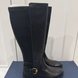 NEW Cole Haan Clover Stretch Tall Black Leather Riding Boots, Size 7