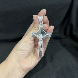 925 Sterling Silver Men's Womens Big INRI Jesus Cross Crucifix Pendant Medal