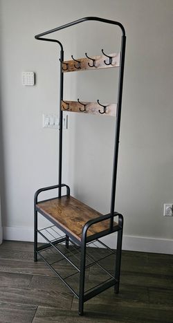 Industrial Hall Tree with Bench and Shoe Storage