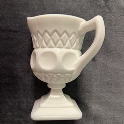 Vintage Fenton Milk Glass Creamer. White Thumb Print Serving Dish. Collectible Glass.