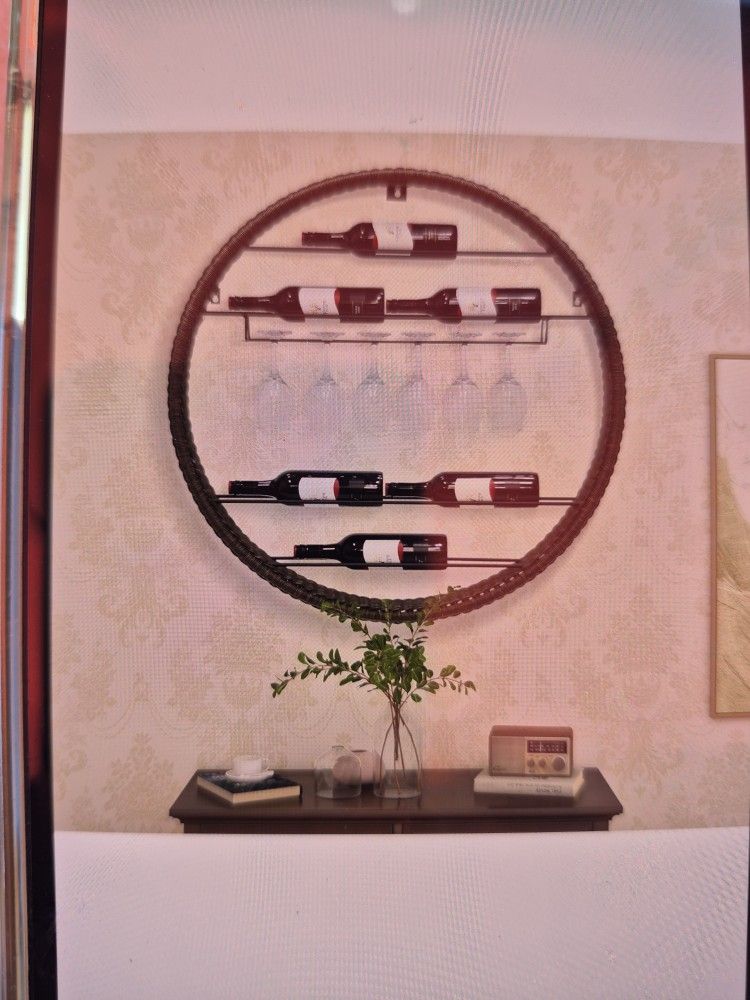 6 Bottle Wall Mounted Indoor Decorative Wicker Wine