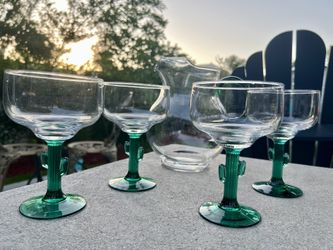 Libby Cactus Pitcher And 4 Margarita Glasses