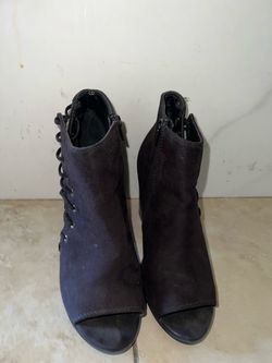 Black Suede Open-Toe Ankle Booties