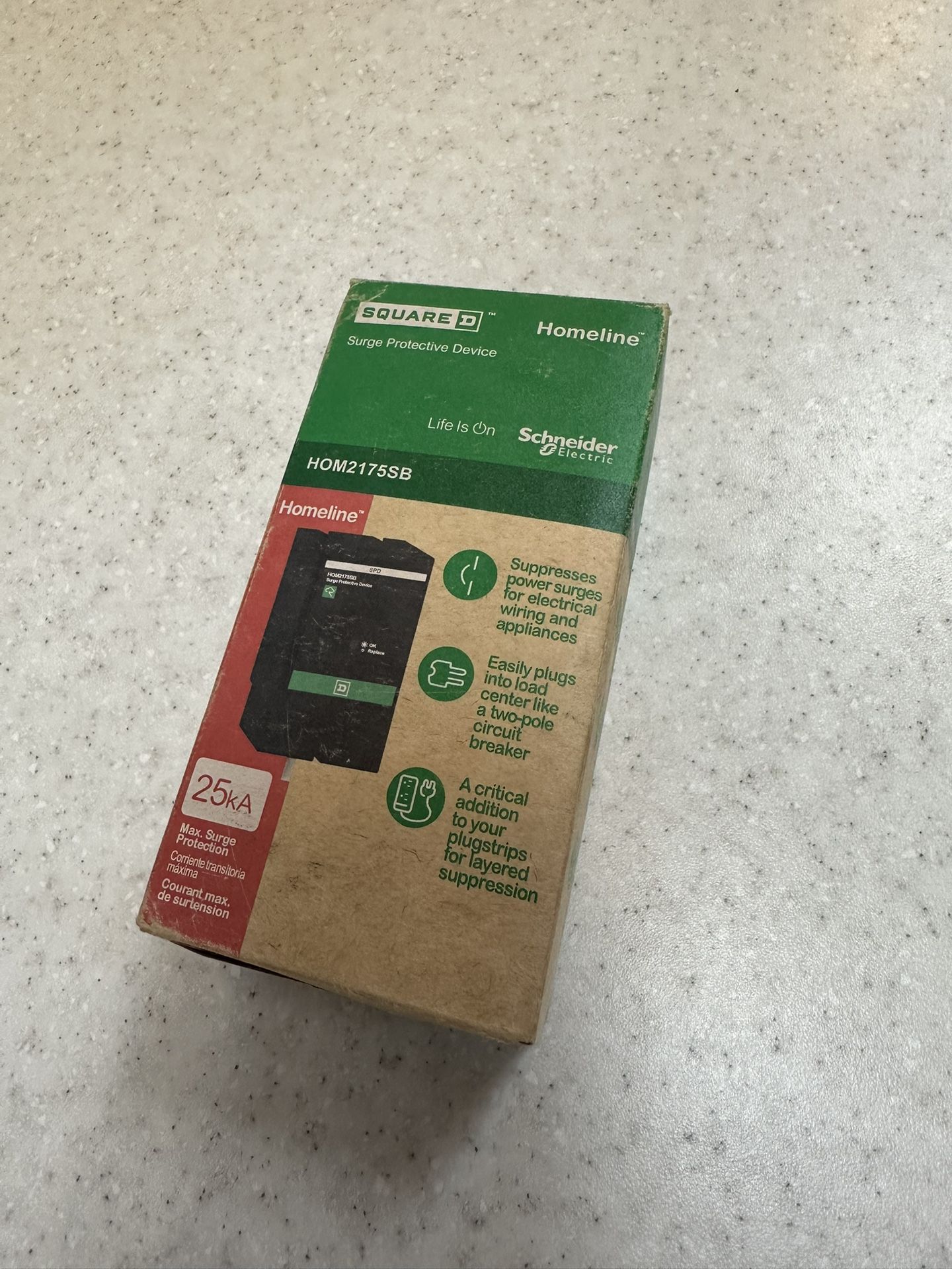 Square D by Schneider Electric HOM2175SB Homeline SurgeBreaker, Surge Protection Device, 25kA, 120/240V, 1-Phase, 3-Wire
