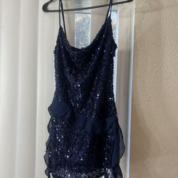 Navy Blue Sequin Hoco Dress 