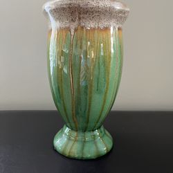 Vintage Green Majolica Drip Glaze 9” Vase  MCM Era.