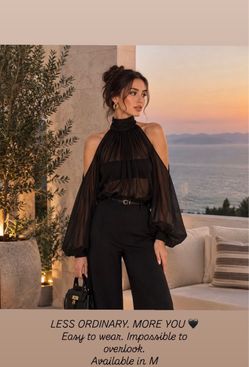 Black Sheer Cold-Shoulder Halter Blouse
