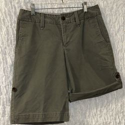 Eddie Bauer: Adjustable Length Shorts, Army Drab, Cotton & Spandex, Size: 6
