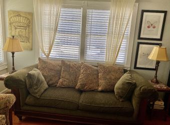 Couch and 2 chair set plus coffee table lamps plus more