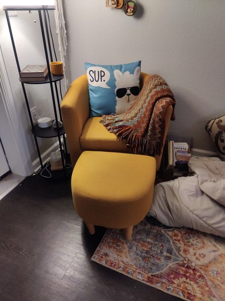Mustard Yellow Single Couch With Ottoman (PICK UP ONLY)
