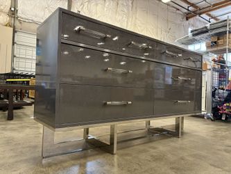 IDEALITALIA Encore Contemporary Dark Grey Lacquered 8 Drawer Dresser with Clear Acrylic and Chrome Accents