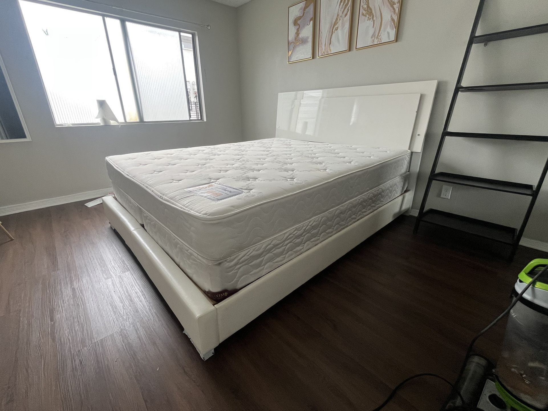 Like New King Bed frame, Box Spring, Mattress Included
