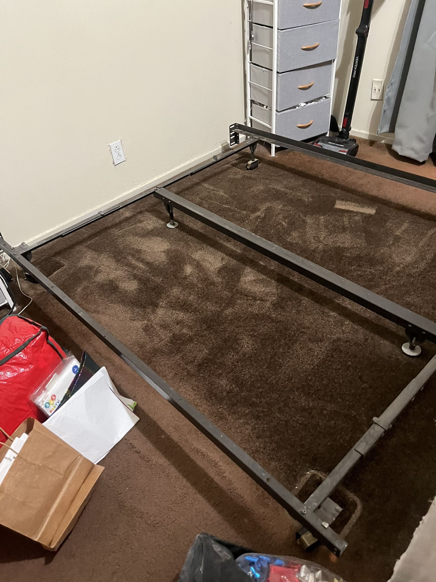 Queen Size Metal Bed Frame On Wheels  & Boxspring