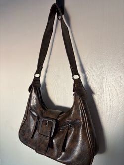 Brown Leather Shoulder Bag with Buckle Detail