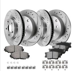 For 2006-2018 Toyota Rav4 296mm Front & 281mm Rear Brake Rotors + Ceramic Pads