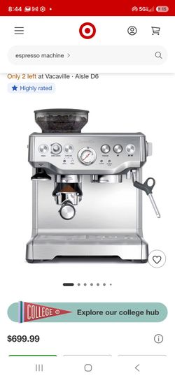 Breville Stainless Steel Barista Express Espresso Machine Light Silver BES870XL: 15 Bars Pressure, Milk Frother, Grinder