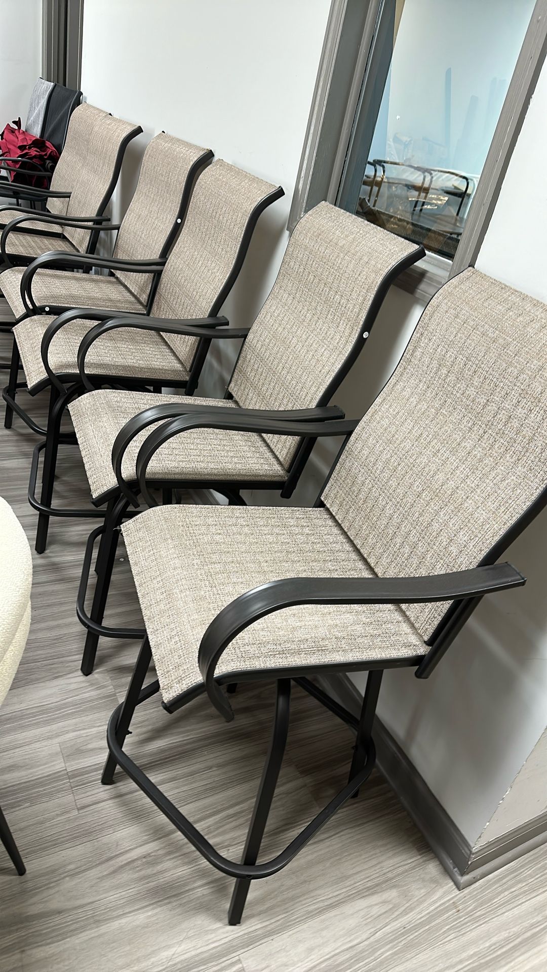 Bar Height Outdoor Patio Swivel Chairs. 