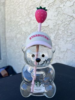 STARBUCKS PINK BEARISTA GLASS STRAWBERRY TOPPER
