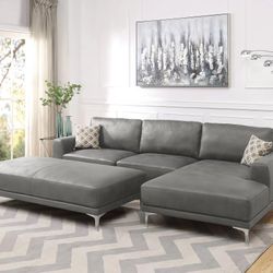 Brand New Grey Leather Modern Style Sectional Sofa (Ottoman Sold Separately)