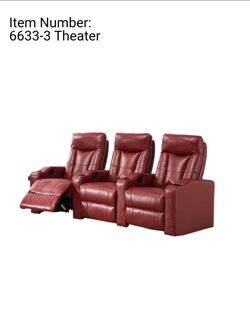 Red Leather 3-Seat Home Theater Recliner Set