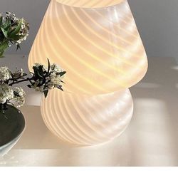 Translucent Table Mushroom Lamp Italian Style Modern Striped Glass Bedside Lamps Desk Light, Used for Baby Home Decoration of Dining, Living, Study,Gi