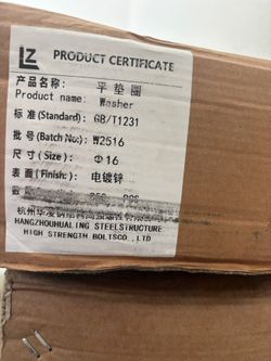 16mm / M16 Flat Washers, Zinc Plated, New – 850 Count