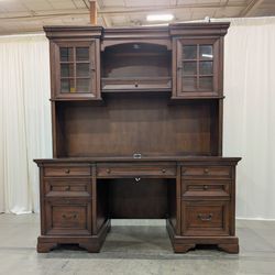Aspenhome Brown Wood Executive Desk with Hutch