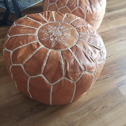 Foot Stools Leather Poofs Tribal 2 For $80. 