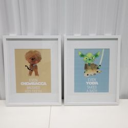 Star Wars Chewbacca & Yoda Framed Batroom Wall Arts