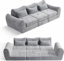 Modular Cloud Sofa Convertible Folding Sleeper Sectional Chenille Upholstered Foam Cushioned Couch, Modern Lounge Seating with Pillow Backs for Living