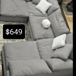 Gray Cloud Modular Sectional Couch Sofa With Ottoman 