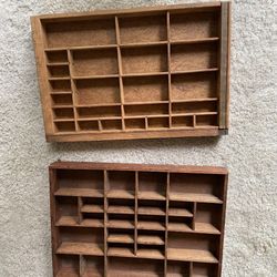 Set Of 2 Curio Antique Shelves 
