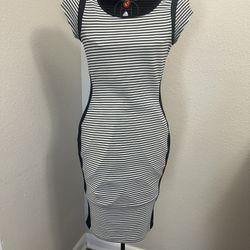 Material Girl Black and White Bodycon Midi Dress