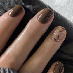 Brand New 24pcs Solid Brown Leaf and Golden Glitter Design Press-On Nails