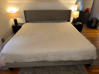 King Size Upholstered Bed Frame with Headboard