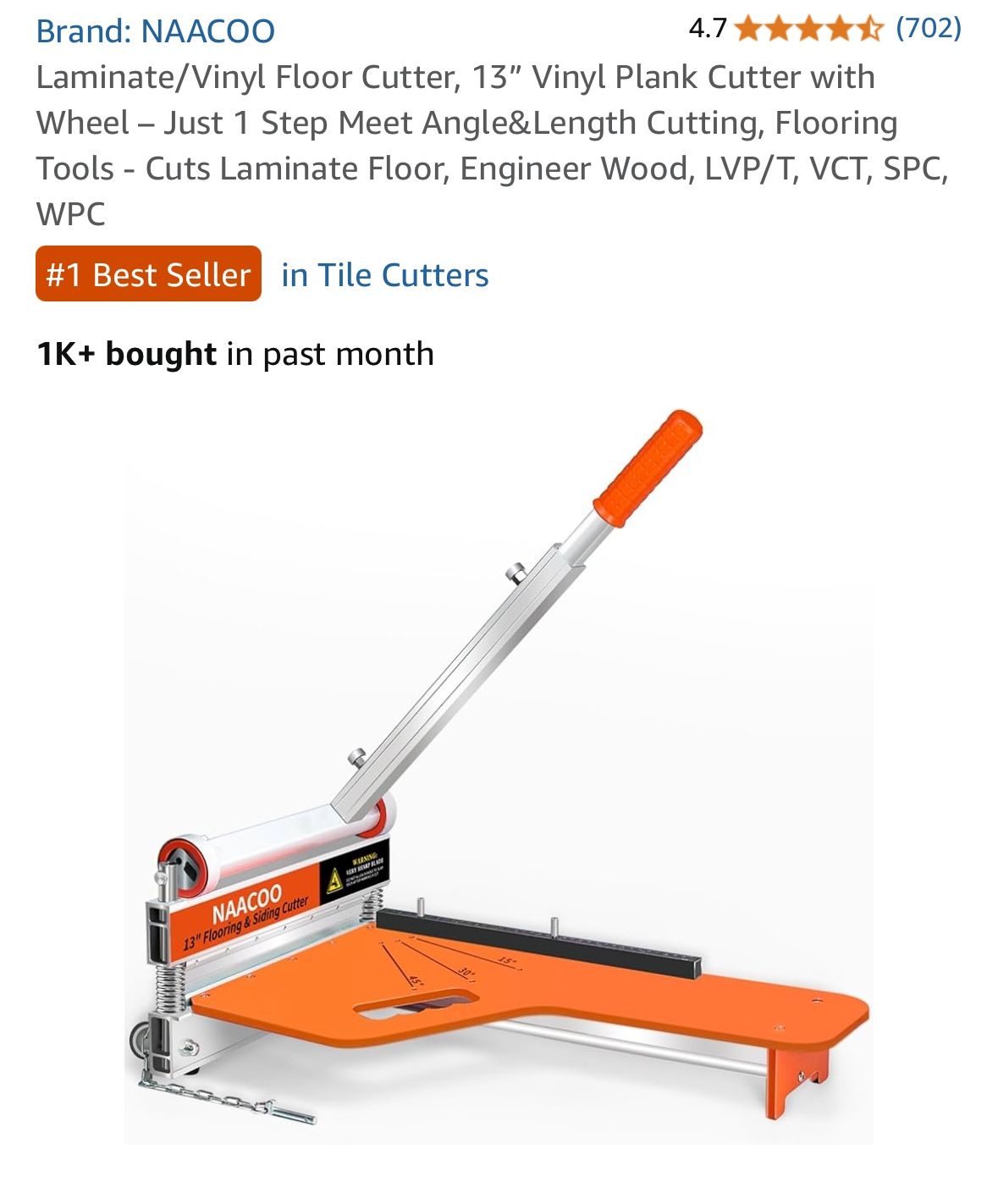 Laminate/Vinyl Floor Cutter, 13” Vinyl Plank Cutter with Wheel – Just 1 Step Meet Angle&Length Cutting, Flooring Tools - Cuts Laminate Floor, Engineer