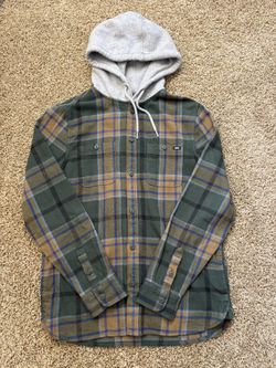 Vans Classic Fit Hooded Flannel Shirt Green Brown Plaid Mens Size Small