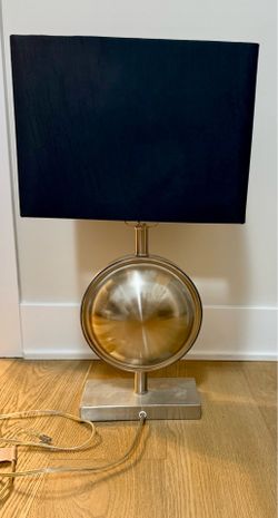 Modern Brushed Nickel Orb Table Lamp + Black Shade