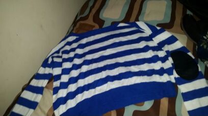 Blue striped shirt with elbow patches