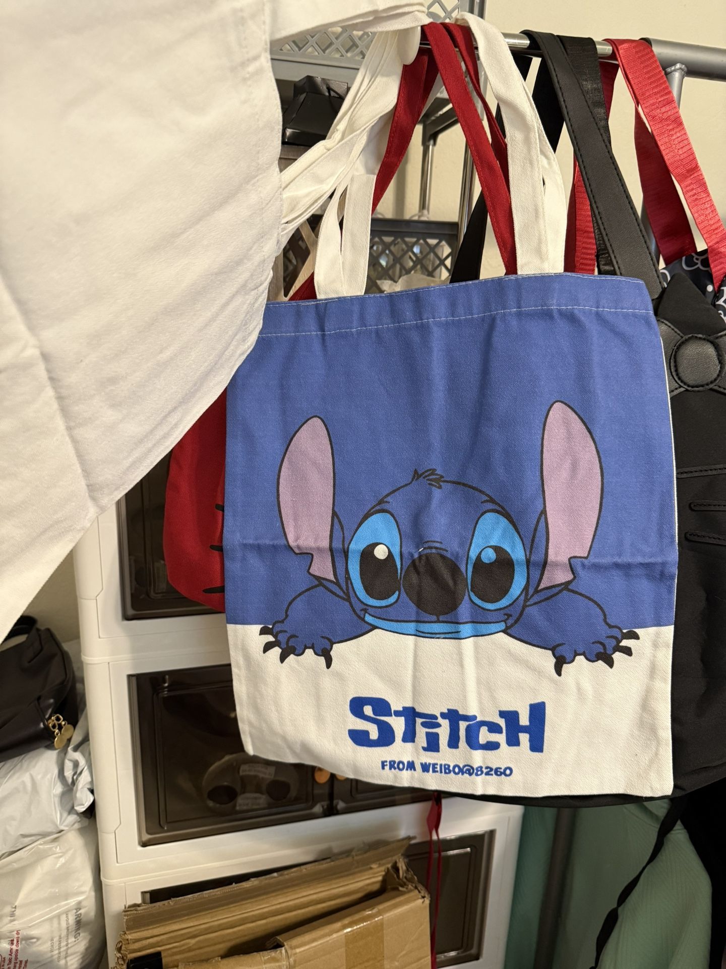 Canvas Tote Bags, Available In Hello Kitty And Stitch. Also Available Is 2 Stitch Toddler To Age 6 Stuffie Backpacks