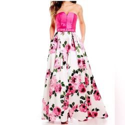 Beautiful Pink Bow Waited Floral Dress Gown